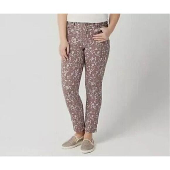 LOGO Lori Goldstein Jeans Women Size 20W Taupe Floral Stretch Twill Straight - Picture 2 of 11